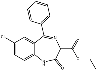 7-クロロ-2,3-ジヒドロ-2-オキソ-5-フェニル-1H-1,4-ベンゾジアゼピン-3-カルボン酸エチル 化学構造式