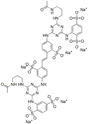 hexasodium 2,2'-[vinylenebis[(3-sulphonato-4,1-phenylene)imino[6-[[3-(acetylamino)propyl]amino]-1,3,5-triazine-4,2-diyl]imino]]bis(benzene-1,4-disulphonate) Struktur