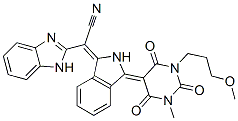 α-[[2,3-ジヒドロ-3-[[2,3,4,6-テトラヒドロ-1-(3-メトキシプロピル)-3-メチル-2,4,6-トリオキソピリミジン]-5(1H)-イリデン]-1H-イソインドール]-1-イリデン]-1H-ベンゾイミダゾール-2-アセトニトリル 化学構造式
