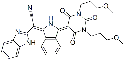 alpha-[2,3-dihydro-3-[tetrahydro-1,3-bis(3-methoxypropyl)-2,4,6-trioxo-5(2H)-pyrimidin-ylidene]-1H-isoindol-1-ylidene]-1H-benzimidazole-2-acetonitrile Structure
