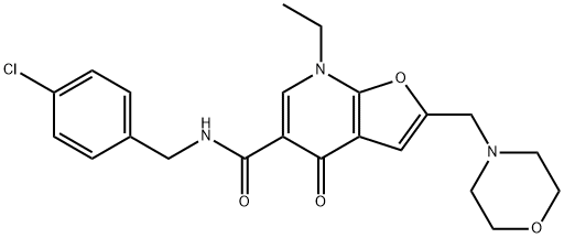 Furo[2,3-b]pyridine-5-carboxamide,  N-[(4-chlorophenyl)methyl]-7-ethyl-4,7-dihydro-2-(4-morpholinylmethyl)-4-oxo- Structure