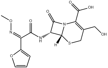 (6R)-7α-[[2-フラニル(メトキシイミノ)アセチル]アミノ]-3-ヒドロキシメチル-8-オキソ-5-チア-1-アザビシクロ[4.2.0]オクタ-2-エン-2-カルボン酸 化学構造式