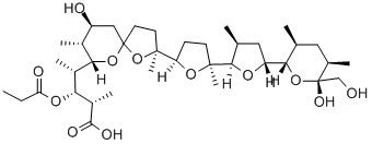 16-デエチル-3-O-デメチル-16-メチル-3-O-(1-オキソプロピル)モネンシン 化学構造式
