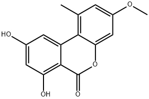 1-メチル-3-メトキシ-7,9-ジヒドロキシ-6H-ジベンゾ[b,d]ピラン-6-オン 化学構造式