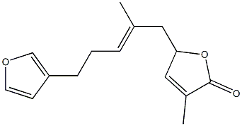 (+)-5-[5-(3-フリル)-2-メチル-2-ペンテニル]-3-メチルフラン-2(5H)-オン 化学構造式