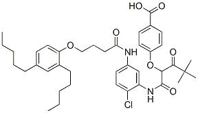 4-[1-[[[2-クロロ-5-[[4-(2,4-ジペンチルフェノキシ)-1-オキソブチル]アミノ]フェニル]アミノ]カルボニル]-3,3-ジメチル-2-オキソブトキシ]安息香酸 化学構造式