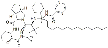 (1S,5R,8S)-7-[(2S)-2-[[(2S)-2-cyclohexyl-2-(pyrazine-2-carbonylamino)a cetyl]amino]-3,3-dimethyl-butanoyl]-N-[1-(cyclopropylcarbamoyl)-1-oxo- pentan-2-yl]-7-azabicyclo[3.3.0]octane-8-carboxamide Structure