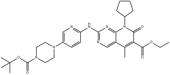 Pyrido[2,3-d]pyriMidine-6-carboxylic acid, 8-cyclopentyl-2-[[5-[4-[(1,1-diMethylethoxy)carbonyl]-1-piperazinyl]-2-pyridinyl]aMino]-7,8-dihydro-5-Methyl-7-oxo-, ethyl ester Structure