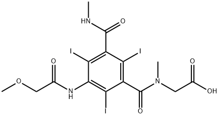 2-[N-[2,4,6-トリヨード-3-[(2-メトキシアセチル)アミノ]-5-(メチルアミノカルボニル)ベンゾイル]-N-メチルアミノ]酢酸 化学構造式
