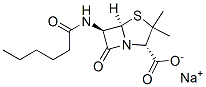 (2S,5β)-3,3-ジメチル-7-オキソ-6α-[(1-オキソヘキシル)アミノ]-4-チア-1-アザビシクロ[3.2.0]ヘプタン-2β-カルボン酸ナトリウム 化学構造式
