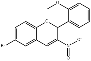 6-ブロモ-2-(2-メトキシフェニル)-3-ニトロ-2H-1-ベンゾピラン 化学構造式