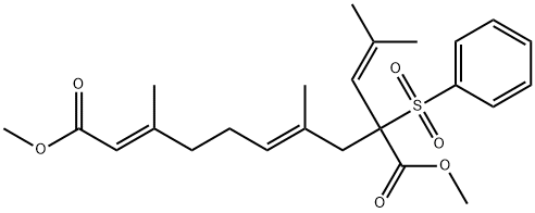(2E,6E)-3,7-Dimethyl-9-(2-methyl-1-propenyl)-9-(phenylsulfonyl)-2,6-decadienedioic acid dimethyl ester 结构式