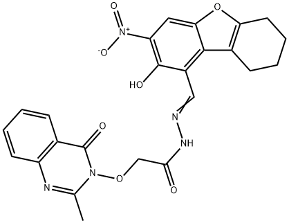 Acetic acid, [(2-methyl-4-oxo-3(4H)-quinazolinyl)oxy]-, [(6,7,8,9-tetrahydro-2-hydroxy-3-nitro-1-dibenzofuranyl)methylene]hydrazide (9CI) Structure