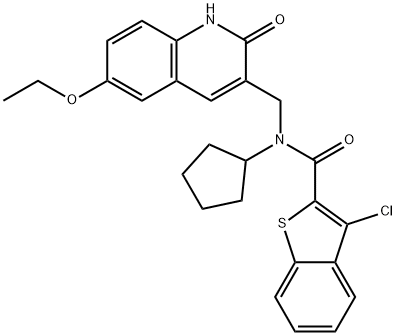 Benzo[b]thiophene-2-carboxamide, 3-chloro-N-cyclopentyl-N-[(6-ethoxy-1,2-dihydro-2-oxo-3-quinolinyl)methyl]- (9CI) Structure