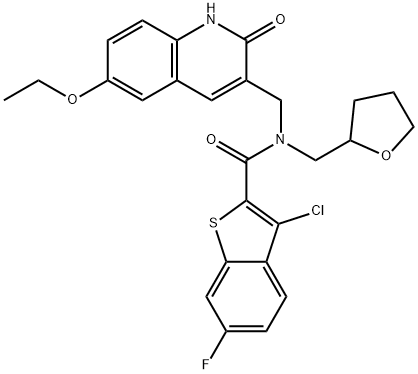 Benzo[b]thiophene-2-carboxamide, 3-chloro-N-[(6-ethoxy-1,2-dihydro-2-oxo-3-quinolinyl)methyl]-6-fluoro-N-[(tetrahydro-2-furanyl)methyl]- (9CI) Structure