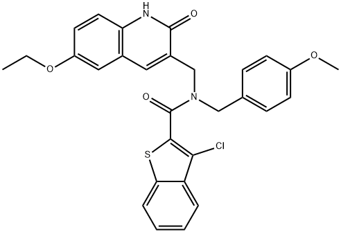 Benzo[b]thiophene-2-carboxamide, 3-chloro-N-[(6-ethoxy-1,2-dihydro-2-oxo-3-quinolinyl)methyl]-N-[(4-methoxyphenyl)methyl]- (9CI) Structure