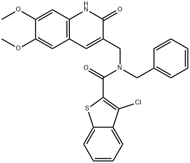 Benzo[b]thiophene-2-carboxamide, 3-chloro-N-[(1,2-dihydro-6,7-dimethoxy-2-oxo-3-quinolinyl)methyl]-N-(phenylmethyl)- (9CI) Structure