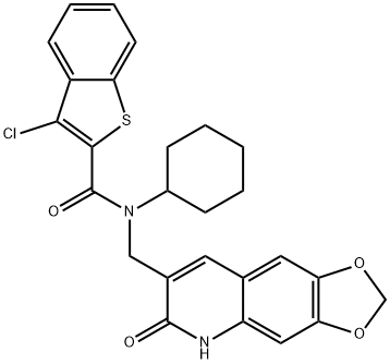 Benzo[b]thiophene-2-carboxamide, 3-chloro-N-cyclohexyl-N-[(5,6-dihydro-6-oxo-1,3-dioxolo[4,5-g]quinolin-7-yl)methyl]- (9CI) Structure