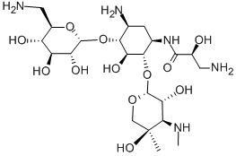(S)-O-6-Amino-6-desoxy-α-D-glucopyranosyl-(1-4)-O-[3-desoxy-4-C-methyl-3-(methylamino)-β-L-arabinopyranosyl-(1-6)]-1,3-diamino-N1-(3-aminolactoyl)-1,2,3-tridesoxy-D-scyllo-inosit
