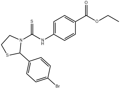 Benzoic acid, 4-[[[2-(4-bromophenyl)-3-thiazolidinyl]thioxomethyl]amino]-, ethyl ester (9CI) Structure