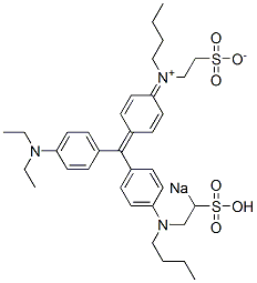 N-[4-[[4-(ジエチルアミノ)フェニル][4-[N-ブチル-N-(2-ソジオスルホエチル)アミノ]フェニル]メチレン]-2,5-シクロヘキサジエン-1-イリデン]-N-(2-スルホナトエチル)-1-ブタンアミニウム 化学構造式