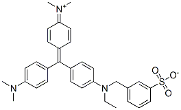 N-[4-[[4-[N-Ethyl-N-(3-sulfonatobenzyl)amino]phenyl][4-(dimethylamino)phenyl]methylene]-2,5-cyclohexadien-1-ylidene]-N-methylmethanaminium Struktur