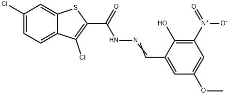 Benzo[b]thiophene-2-carboxylic acid, 3,6-dichloro-, [(2-hydroxy-5-methoxy-3-nitrophenyl)methylene]hydrazide (9CI) Structure