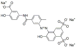 2-Hydroxy-5-[[3-[(2-hydroxy-5,7-disulfo-1-naphtyl)azo]-4-methylphenyl]carbonylamino]benzoic acid trisodium salt Structure