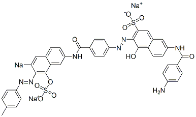 7-[(4-Aminobenzoyl)amino]-4-hydroxy-3-[[4-[[8-hydroxy-7-[(4-methylphenyl)azo]-6-sodiosulfo-2-naphthalenyl]aminocarbonyl]phenyl]azo]naphthalene-2-sulfonic acid sodium salt Structure