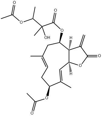 3-アセトキシ-2-ヒドロキシ-2-メチルブタン酸9-アセトキシ-2,3,3a,4,5,8,9,11a-オクタヒドロ-6,10-ジメチル-3-メチレン-2-オキソシクロデカ[b]フラン-4-イル 化学構造式