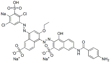6'-[(4-アミノベンゾイル)アミノ]-2-エトキシ-4-[(2,5-ジクロロ-4-ソジオスルホフェニル)アゾ]-1'-ヒドロキシ-[1,2'-アゾビスナフタレン]-3',6-ジスルホン酸二ナトリウム 化学構造式