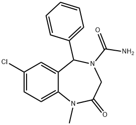 4-カルバモイル-7-クロロ-4,5-ジヒドロ-1-メチル-5-フェニル-1H-1,4-ベンゾジアゼピン-2(3H)-オン 化学構造式