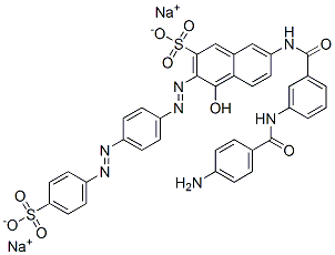 disodium 7-[[3-[(4-aminobenzoyl)amino]benzoyl]amino]-4-hydroxy-3-[[4-[(4-sulphonatophenyl)azo]phenyl]azo]naphthalene-2-sulphonate Struktur