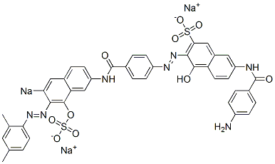 7-[(4-Aminobenzoyl)amino]-4-hydroxy-3-[[4-[[8-hydroxy-7-[(2,4-dimethylphenyl)azo]-6-sodiosulfo-2-naphthalenyl]aminocarbonyl]phenyl]azo]naphthalene-2-sulfonic acid sodium salt Struktur