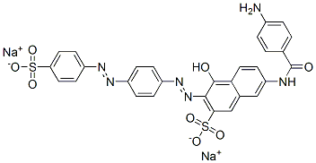 7-[(4-氨基苯甲酰)氨基]-4-羟基-3-[[4-[(4-磺酸基苯基)偶氮]苯基]偶氮]萘-2-磺酸二钠 结构式