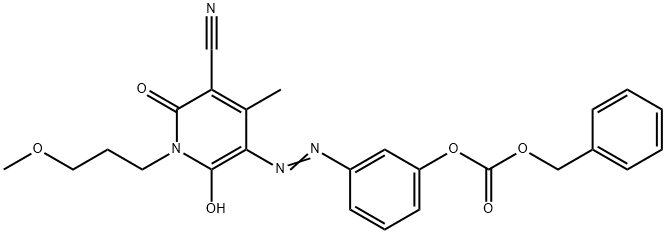 benzyl 3-[[5-cyano-1,6-dihydro-2-hydroxy-1-(3-methoxypropyl)-4-methyl-6-oxo-3-pyridyl]azo]phenyl carbonate Structure