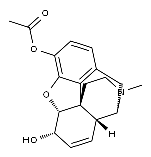 7,8-ジデヒドロ-4,5α-エポキシ-17-メチルモルフィナン-3,6α-ジオール·酢酸 化学構造式