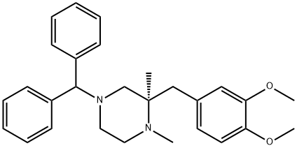 (2R)-4-ジフェニルメチル-1,2-ジメチル-2-(3,4-ジメトキシベンジル)ピペラジン 化学構造式