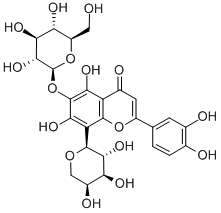 3′,4′,5,7-テトラヒドロキシ-6-(β-D-グルコピラノシル)-8-(α-L-アラビノピラノシル)フラボン 化学構造式