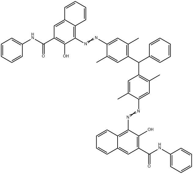 4,4'-[(フェニルメチレン)ビス[(2,5-ジメチル-4,1-フェニレン)アゾ]]ビス(3-ヒドロキシ-N-フェニル-2-ナフタレンカルボアミド) 化学構造式