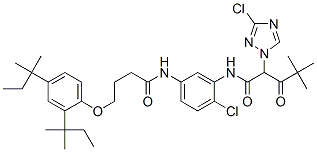 N-[5-[[4-[2,4-ビス(1,1-ジメチルプロピル)フェノキシ]-1-オキソブチル]アミノ]-2-クロロフェニル]-3-クロロ-α-(2,2-ジメチル-1-オキソプロピル)-1H-1,2,4-トリアゾール-1-アセトアミド 化学構造式