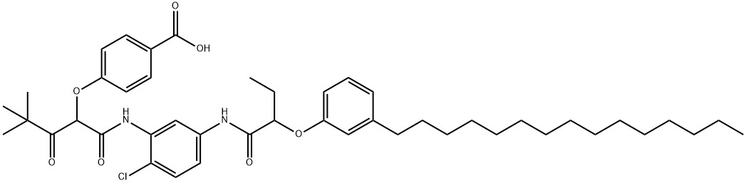 4-[1-[[[2-Chloro-5-[[1-oxo-2-(3-pentadecylphenoxy)butyl]amino]phenyl]amino]carbonyl]-3,3-dimethyl-2-oxobutoxy]benzoic acid Struktur