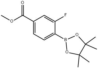 3-フルオロ-4-(4,4,5,5-テトラメチル-1,3,2-ジオキサボロラン-2-イル)安息香酸メチル 化学構造式