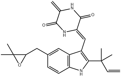 3-[(Z)-[5-[(3,3-ジメチルオキシラニル)メチル]-2-(1,1-ジメチル-2-プロペニル)-1H-インドール-3-イル]メチレン]-6-メチレン-2,5-ピペラジンジオン 化学構造式