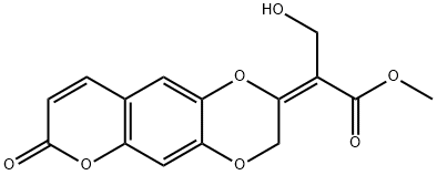 3-Hydroxy-2-[(2E)-7-oxo-7H-pyrano[2,3-g]-1,4-benzodioxin-2(3H)-ylidene]propionic acid methyl ester 结构式