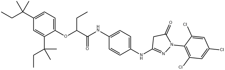 2-[2,4-Bis(1,1-dimethylpropyl)phenoxy]-N-[4-[[[4,5-dihydro-5-oxo-1-(2,4,6-trichlorophenyl)-1H-pyrazol]-3-yl]amino]phenyl]butanamide Struktur