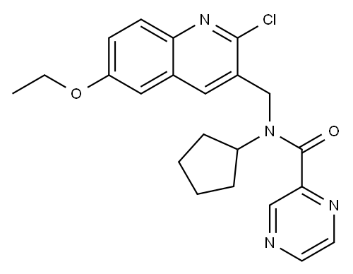 Pyrazinecarboxamide, N-[(2-chloro-6-ethoxy-3-quinolinyl)methyl]-N-cyclopentyl- (9CI) 结构式