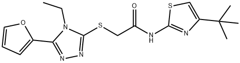 Acetamide, N-[4-(1,1-dimethylethyl)-2-thiazolyl]-2-[[4-ethyl-5-(2-furanyl)-4H-1,2,4-triazol-3-yl]thio]- (9CI) 结构式