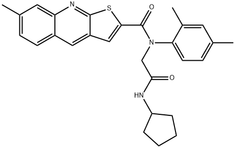 Thieno[2,3-b]quinoline-2-carboxamide, N-[2-(cyclopentylamino)-2-oxoethyl]-N-(2,4-dimethylphenyl)-7-methyl- (9CI) 结构式