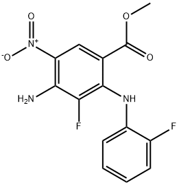 4-氨基-3-氟-2 - ((2-氟苯基)氨基)-5-硝基苯甲酸甲酯, 606143-94-6, 结构式